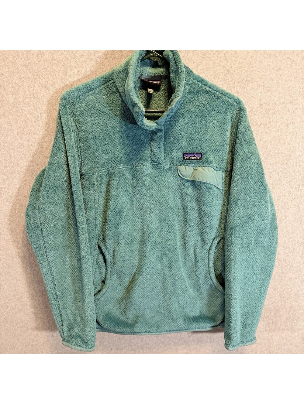 Patagonia Re-tool Snap-T Polartec Fleece Womens Sz L Green 1/4 Zip Sweater EUC